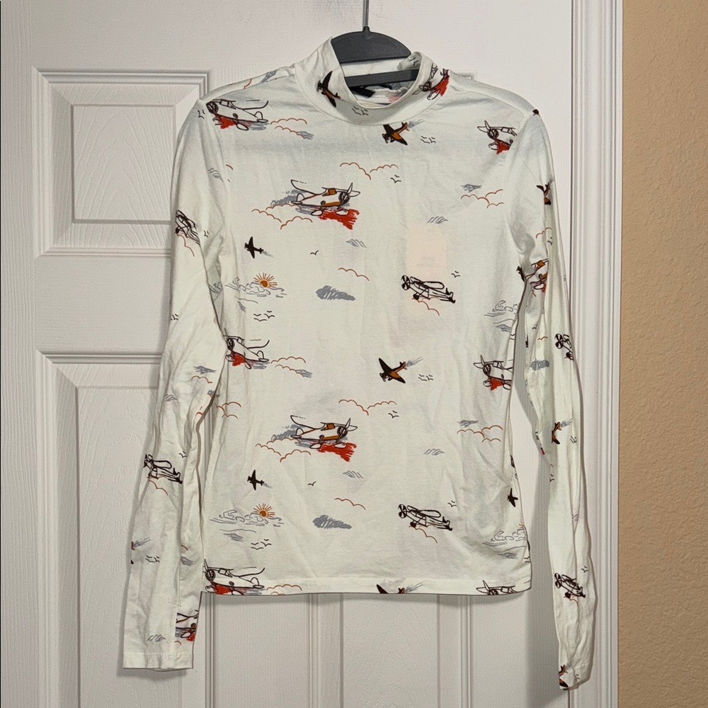 Scotch & Soda Printed Long-sleeved Mock Neck Organic Cotton T-shirt